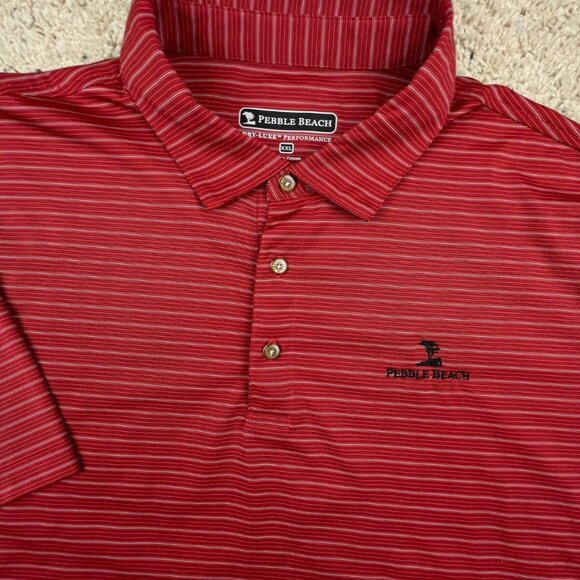 Pebble Beach Performance Polo Shirt Men's Size 2XL XXL Short Sleeve Red Striped - Picture 1 of 8